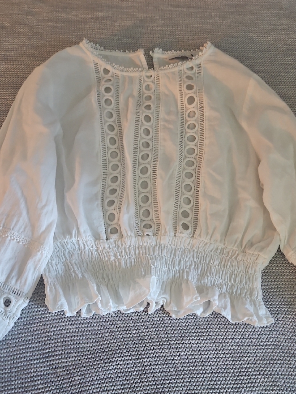 Lush - White Lace-Trim Peasant Blouse
